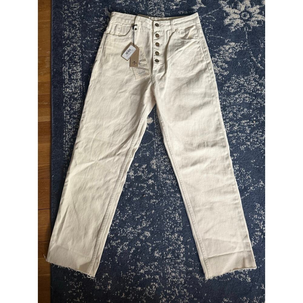 NWT Thrills Shady White Paige Button Denim Straight Leg Jeans Sz. 8
